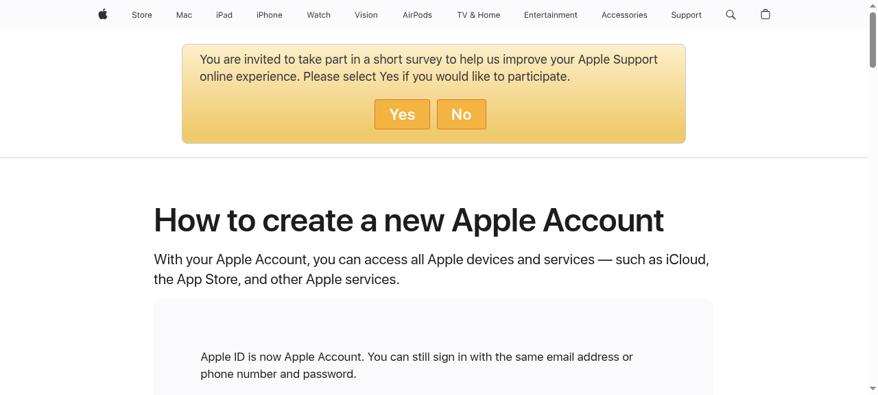 苹果官方：创建新的 Apple Account
